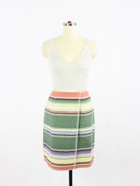 Vintage 90's KAREN KANE Green Blanket Striped Cotton Wrap Pencil Skirt, Size M